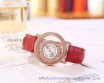 Perfect Replica Chopard Rose Gold Diamond Bezel Red Leather Strap 35mm Women's Watch 